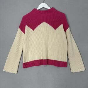 The Reeds x J.Crew Ski Sweater Womens XS Pink Mock Neck Zig Zag Colorblock Retro